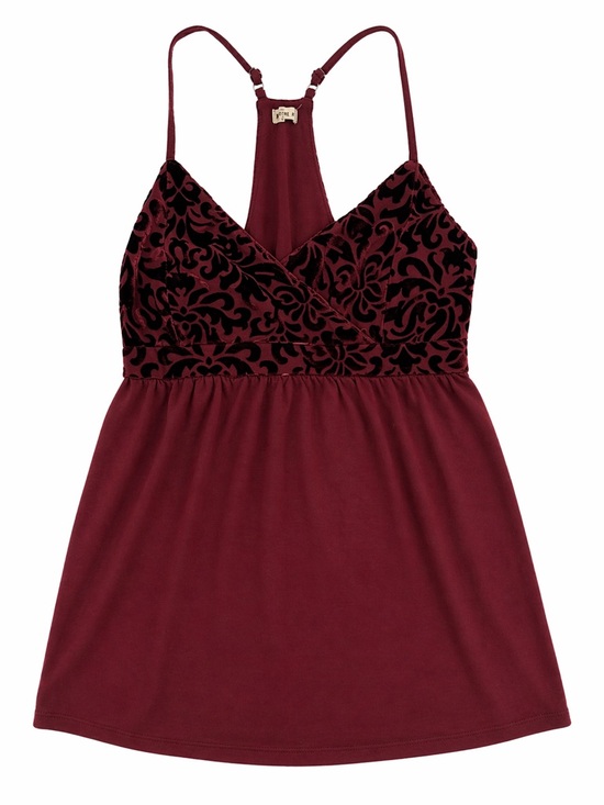 Hollister Tops - Hollister Spaghetti Strap Tank Top Small Burgundy Racerback Velvet Detail Flowy